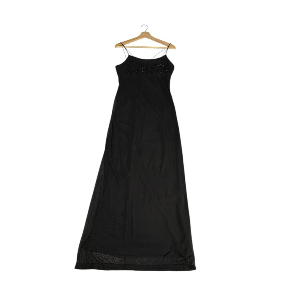 Y2K Byer Too Black Beaded Maxi Dress Womens Large Spaghetti Strap Whimsigoth VTG - Picture 6 of 15